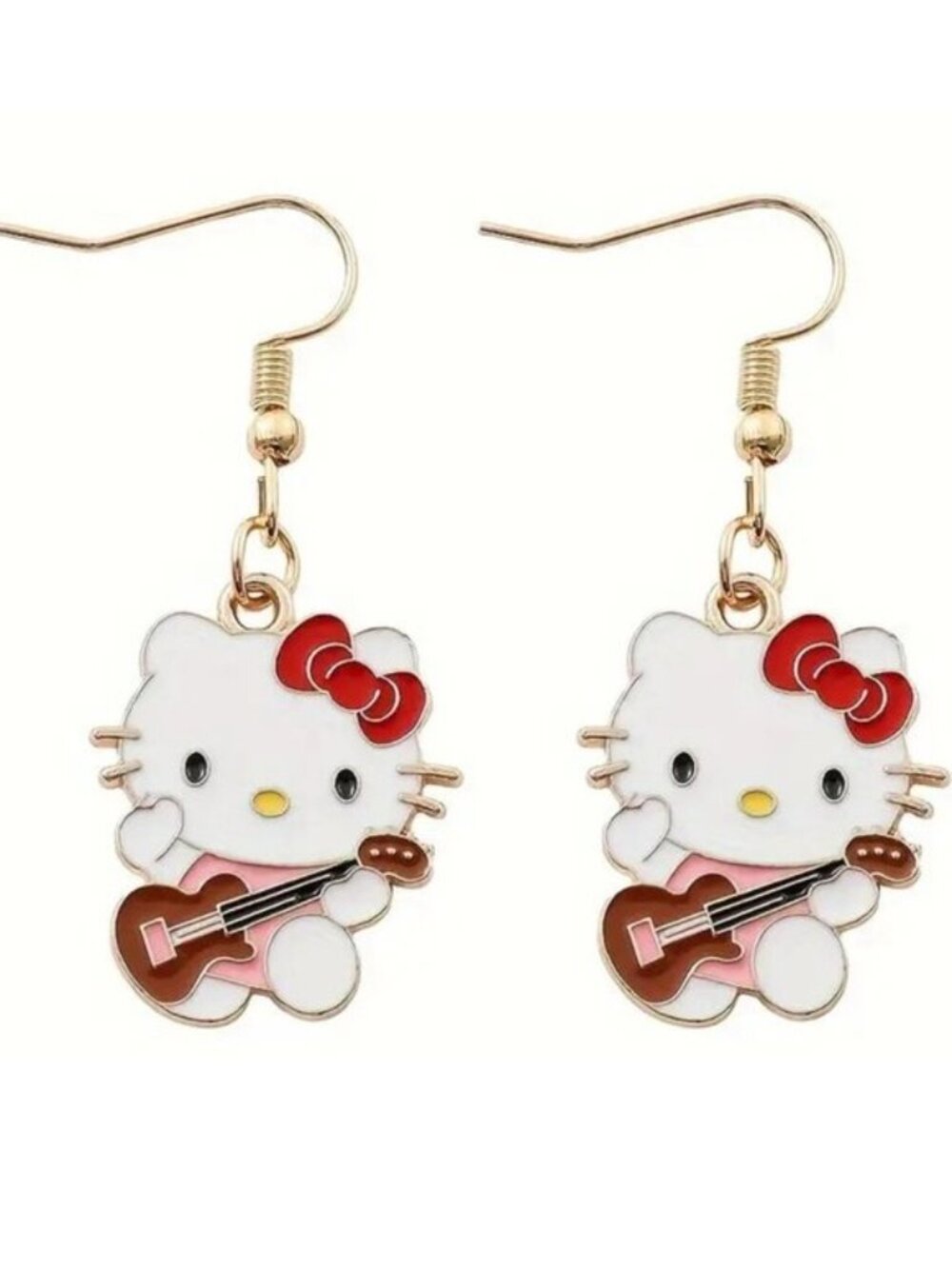 Hello Kitty Guitar Earrings Enamel Rock Sanrio Dangle Rave Emo Scene Trendy Fun